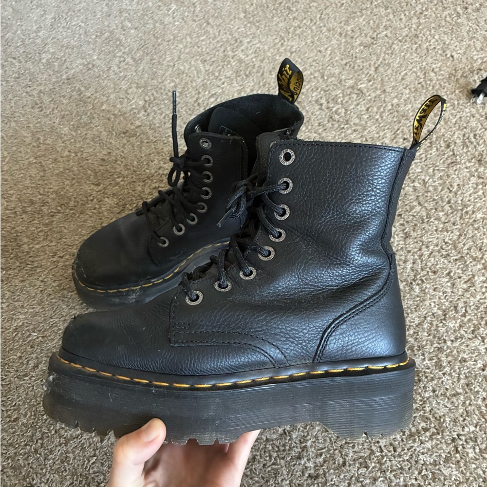 Dr. Martens Black Leather Boots with Yellow Accents
